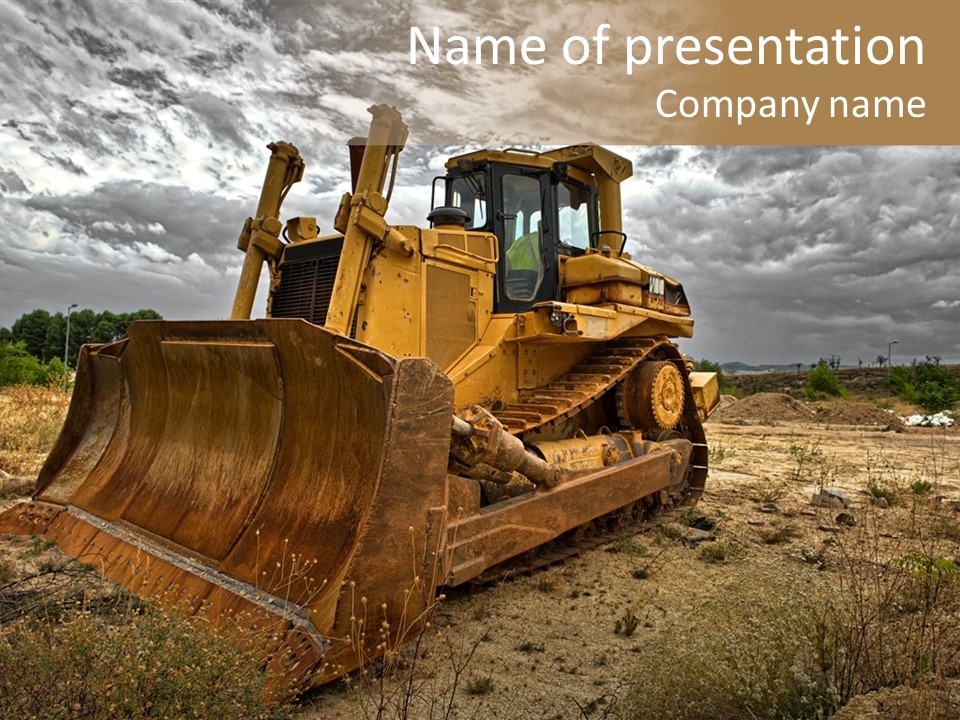 Excavator Stormy Sky Oxidized PowerPoint Template