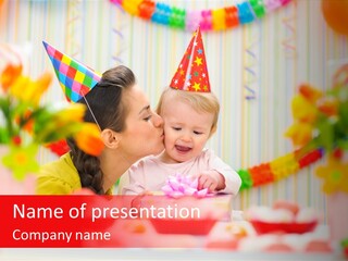 Female Celebrating Gift PowerPoint Template