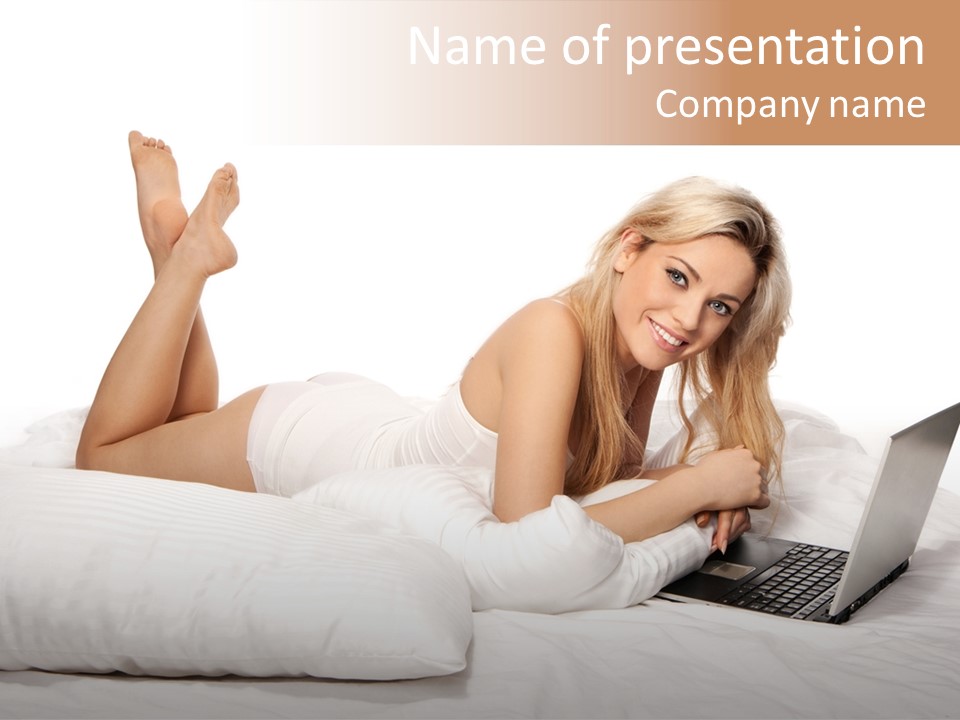 Blonde Laptop Sexy PowerPoint Template