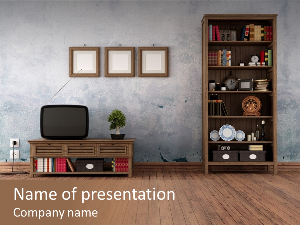 Bookcase Parquet Grunge PowerPoint Template