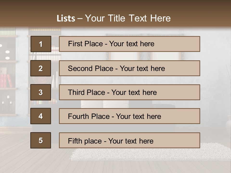 Hardwood Horizontal Bookshelves PowerPoint Template