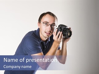 Glasses Person Holding PowerPoint Template
