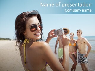 Group Beach Toothy Smile PowerPoint Template