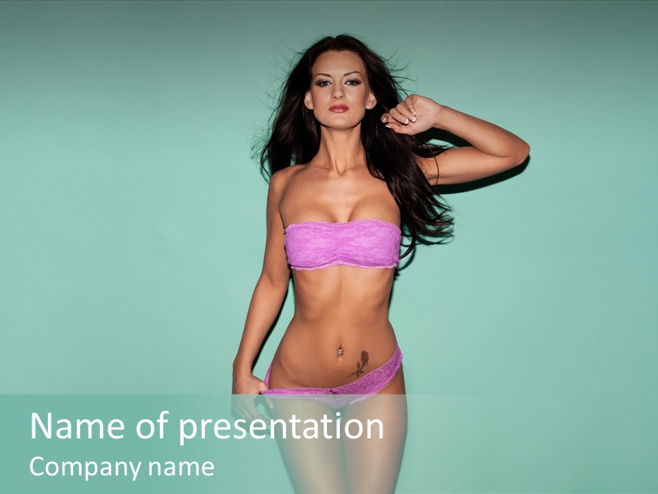 Hot Fitness Long Brown Hair PowerPoint Template