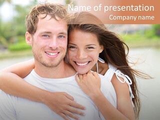 Young Couple Smiling Happy Portrait PowerPoint Template