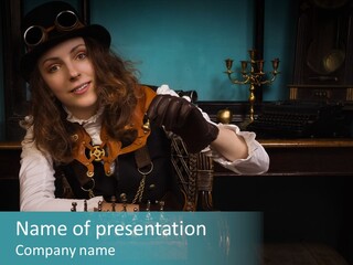 Steam Punk Girl Plays PowerPoint Template