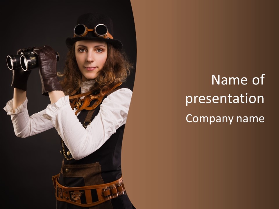 Steam Punk Girl With Binocular PowerPoint Template