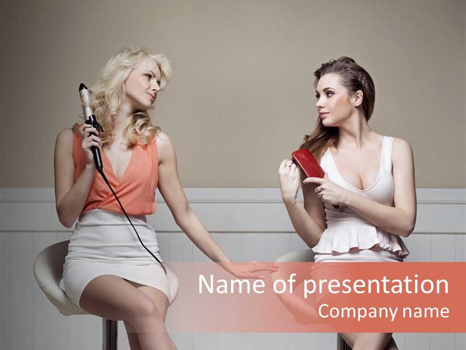 Two Distinguished Girlfriends During Preparing To The Party PowerPoint Template