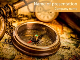 Vintage Compass Lies On An Ancient World Map PowerPoint Template