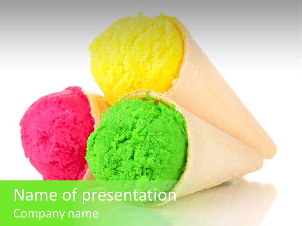 Three Scoops Of Lemon, Strawberry And Kiwi Ice Cream PowerPoint Template