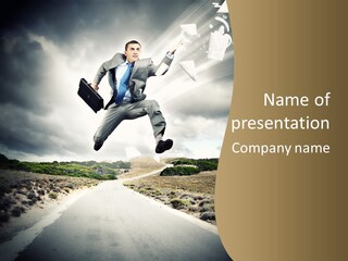 Businessman Running On The Road PowerPoint Template