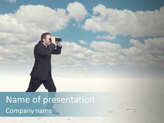 Concept Binoculars Caucasian PowerPoint Template