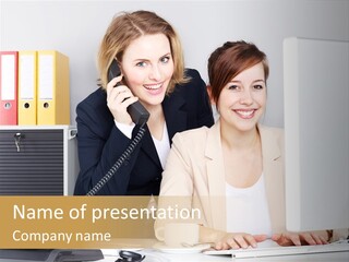 Businesswoman Telephone Receiver Person PowerPoint Template