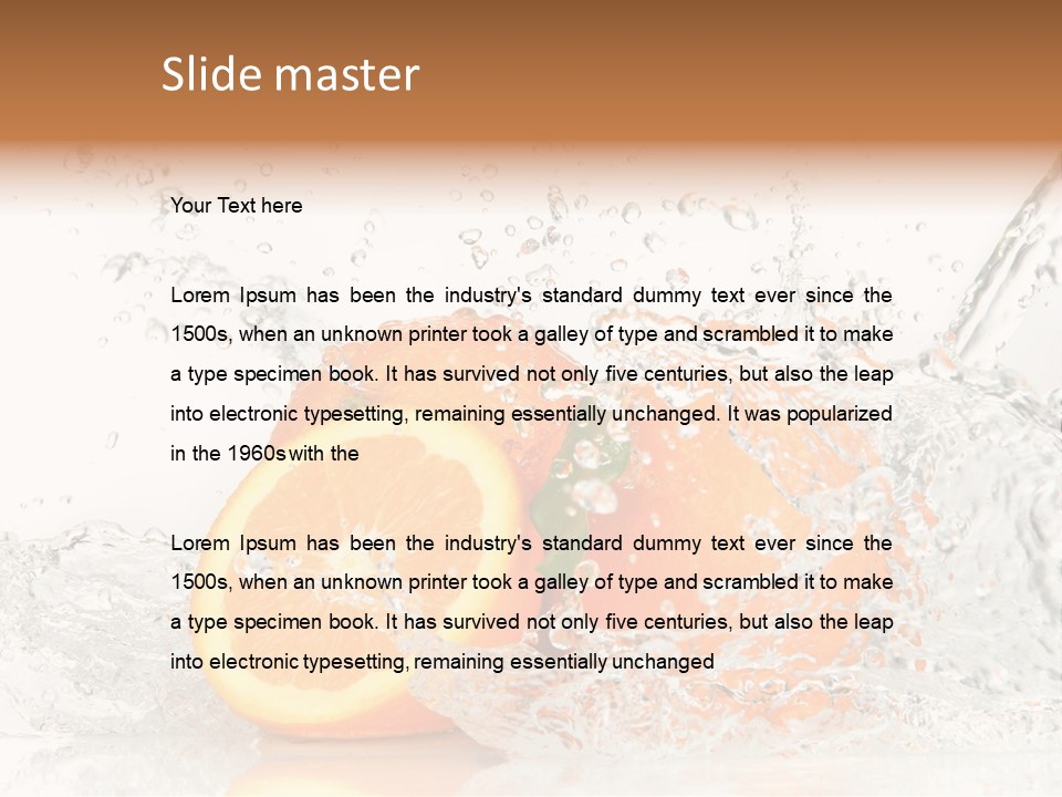 A Group Of Oranges With Water Splashing On Them PowerPoint Template