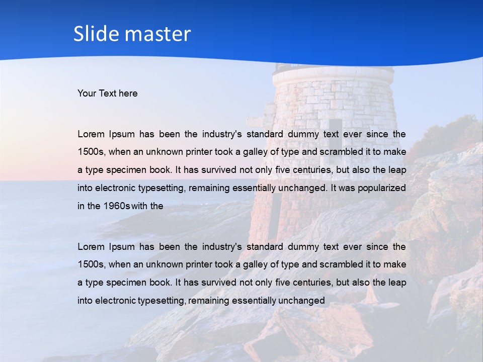 A Lighthouse On A Rocky Shore With The Ocean In The Background PowerPoint Template