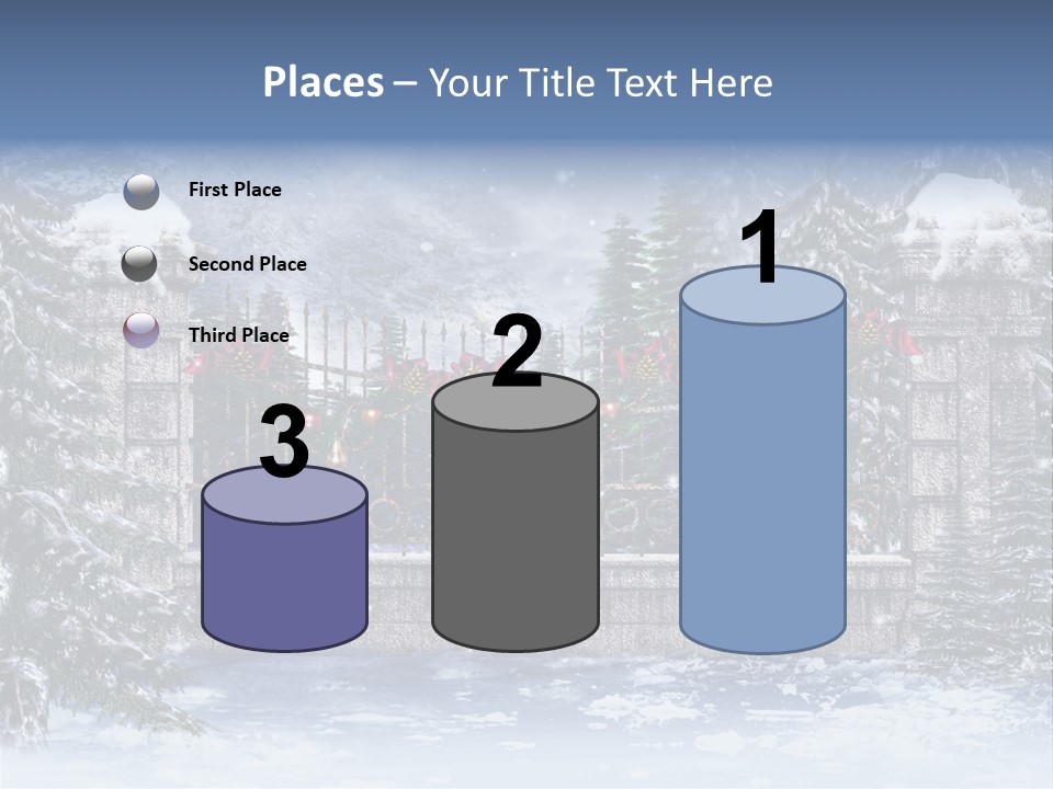 A Gate With Christmas Decorations On It In The Snow PowerPoint Template