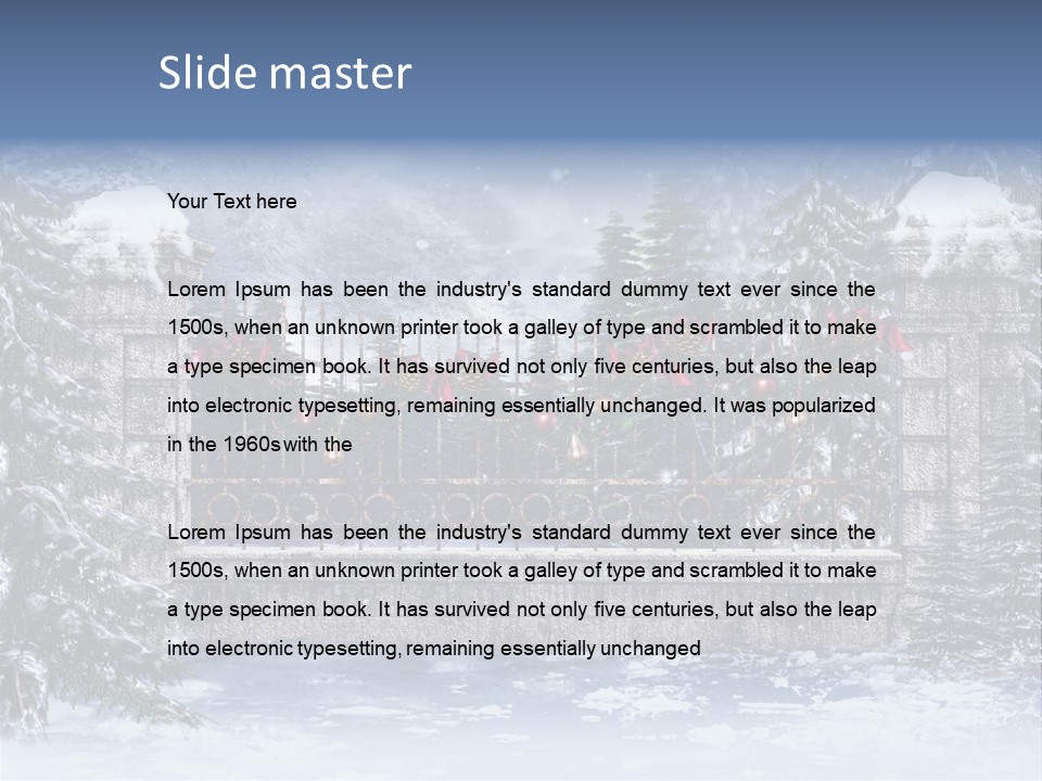 A Gate With Christmas Decorations On It In The Snow PowerPoint Template