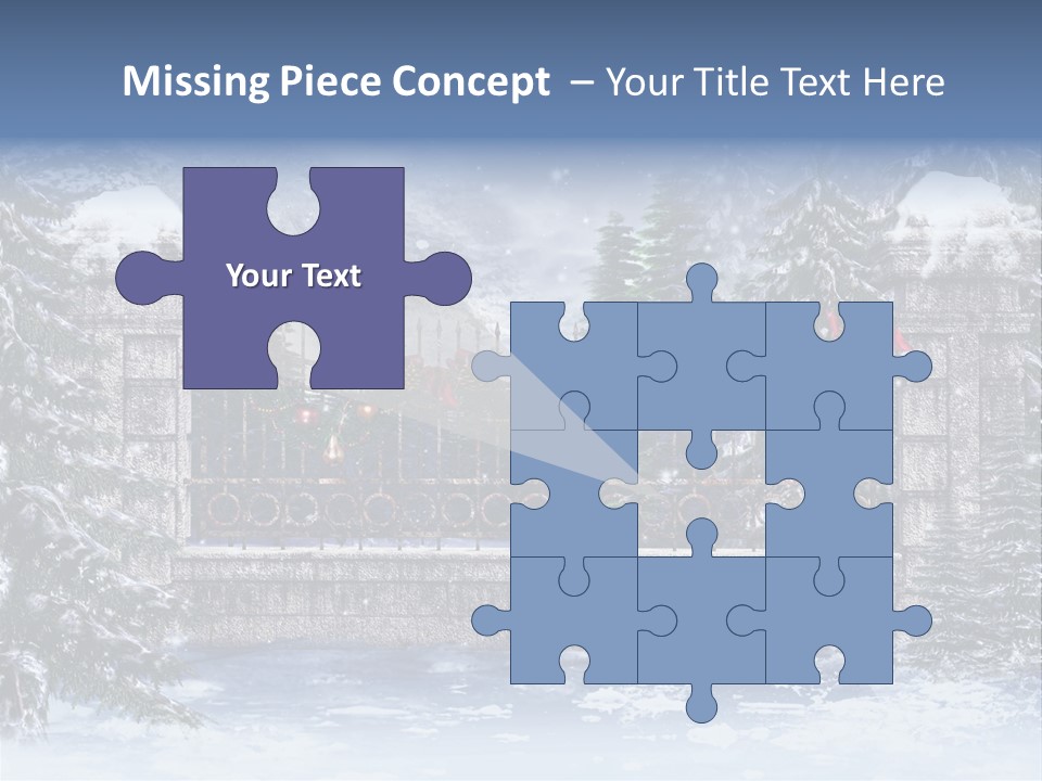 A Gate With Christmas Decorations On It In The Snow PowerPoint Template