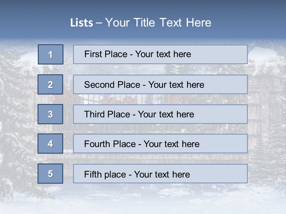A Gate With Christmas Decorations On It In The Snow PowerPoint Template