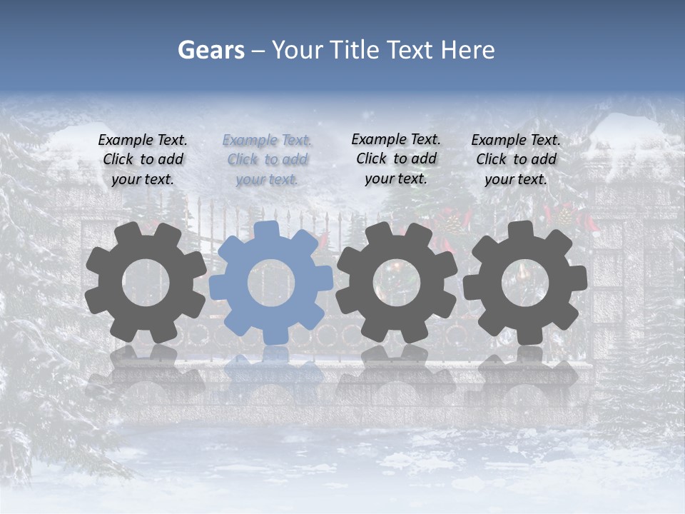 A Gate With Christmas Decorations On It In The Snow PowerPoint Template