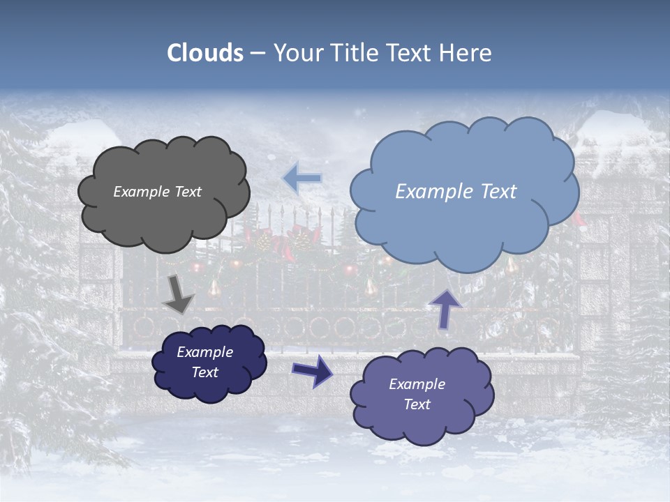 A Gate With Christmas Decorations On It In The Snow PowerPoint Template