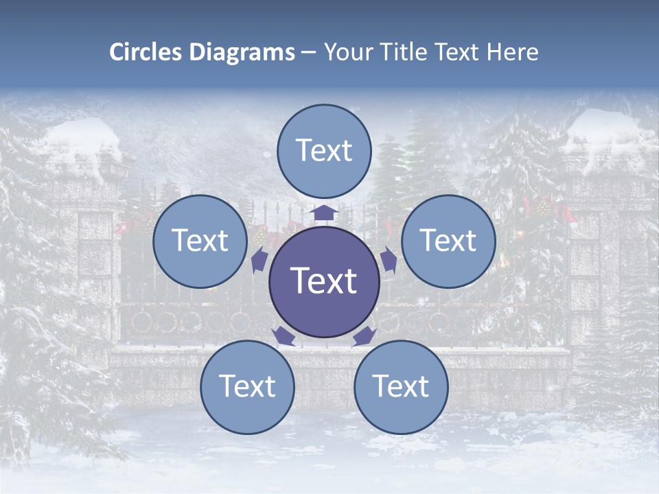 A Gate With Christmas Decorations On It In The Snow PowerPoint Template