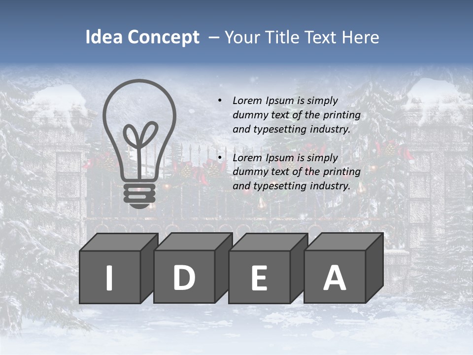 A Gate With Christmas Decorations On It In The Snow PowerPoint Template