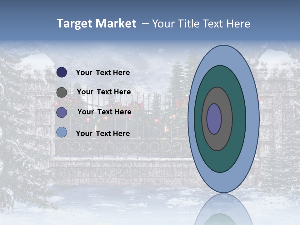 A Gate With Christmas Decorations On It In The Snow PowerPoint Template