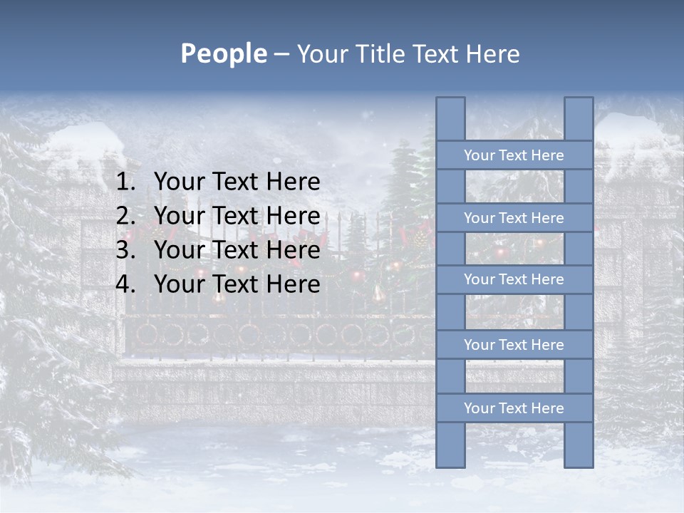 A Gate With Christmas Decorations On It In The Snow PowerPoint Template