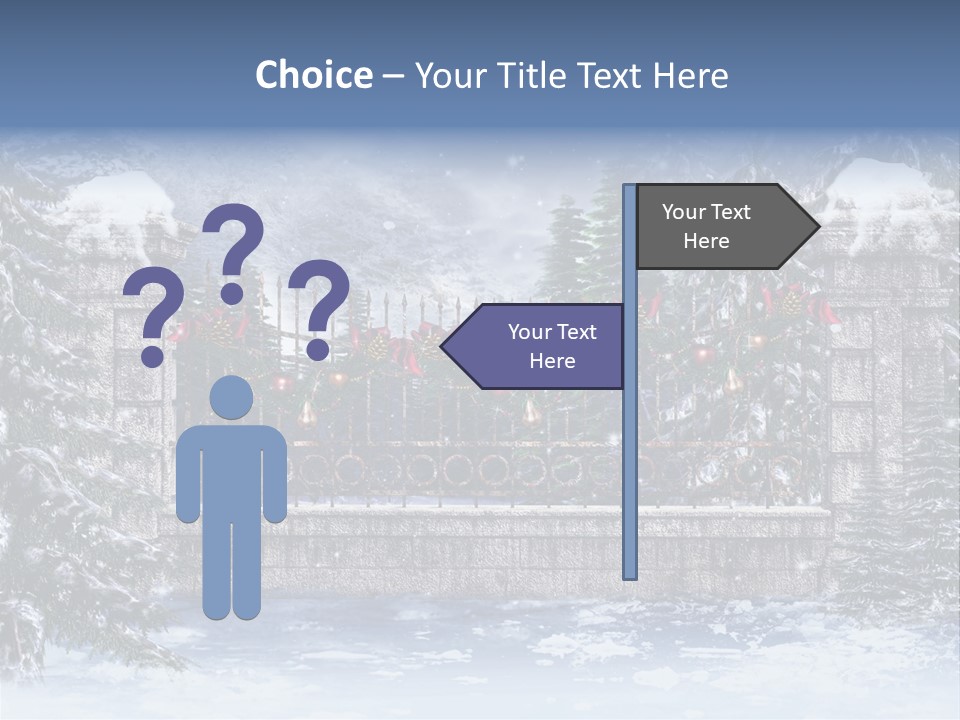 A Gate With Christmas Decorations On It In The Snow PowerPoint Template