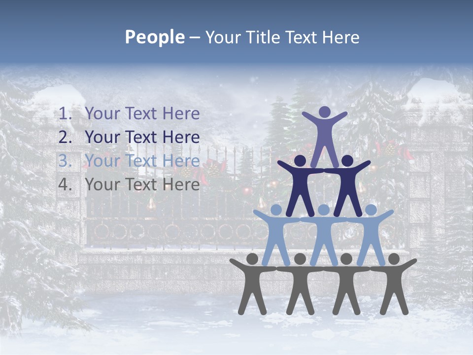 A Gate With Christmas Decorations On It In The Snow PowerPoint Template