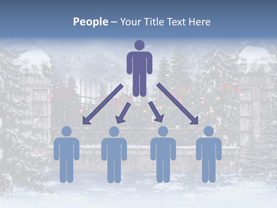 A Gate With Christmas Decorations On It In The Snow PowerPoint Template