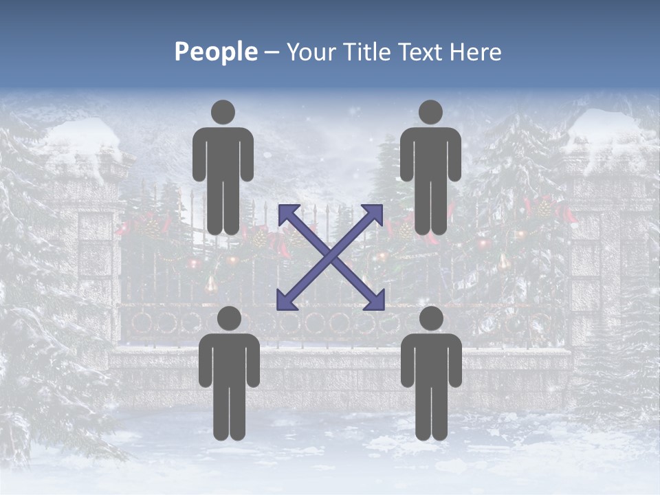 A Gate With Christmas Decorations On It In The Snow PowerPoint Template