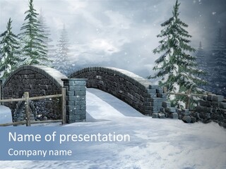 A Bridge In The Snow With Trees In The Background PowerPoint Template