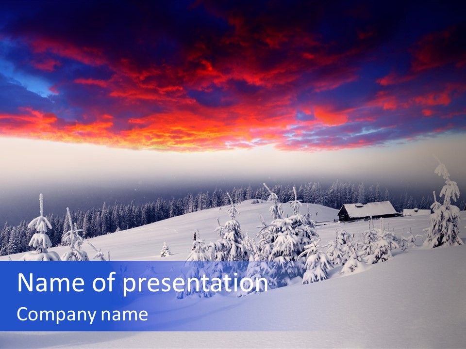 A Snowy Landscape With Trees And A House In The Distance PowerPoint Template