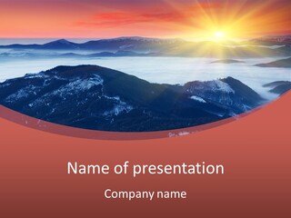 A Sunset Over A Mountain Range With Clouds In The Foreground PowerPoint Template