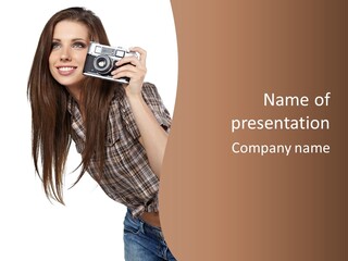 People Camera Brunette PowerPoint Template