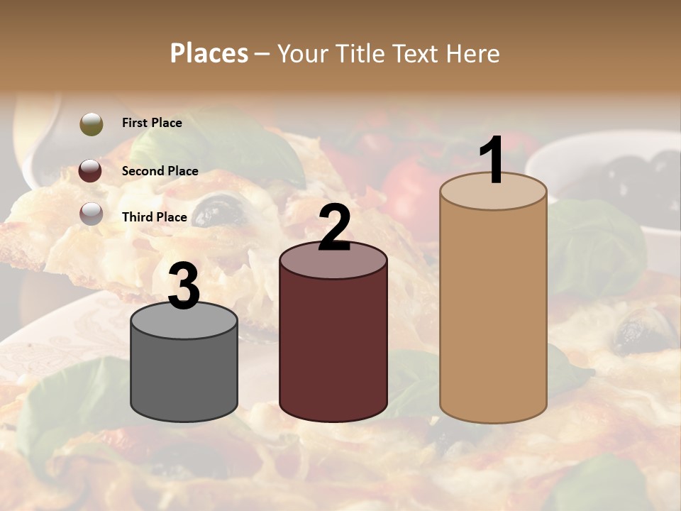 A Plate Of Pizza With Olives And Tomatoes PowerPoint Template