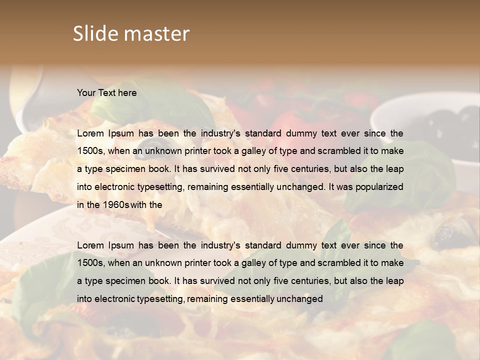 A Plate Of Pizza With Olives And Tomatoes PowerPoint Template