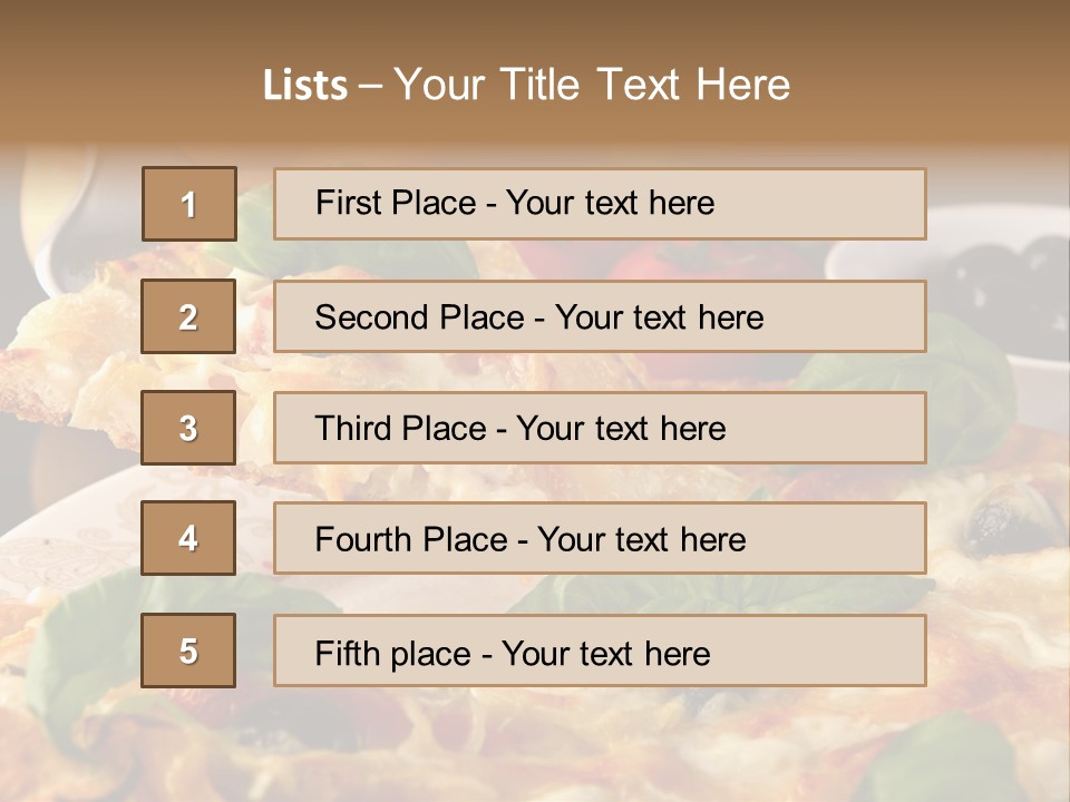 A Plate Of Pizza With Olives And Tomatoes PowerPoint Template