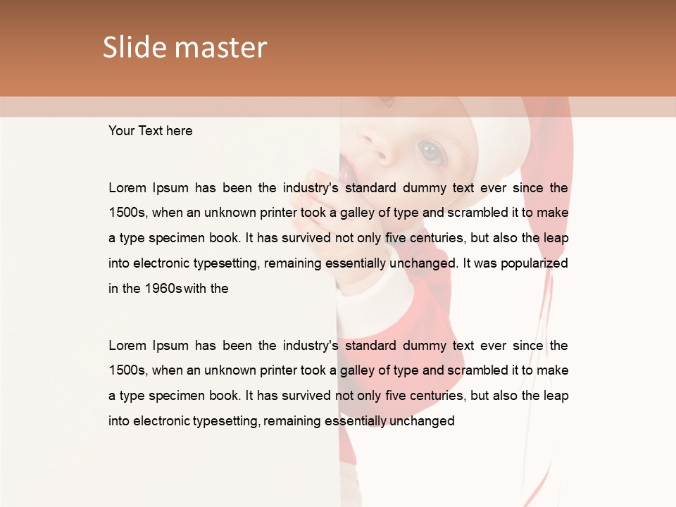 A Baby In A Santa Hat Peeking Out From Behind A Wall PowerPoint Template