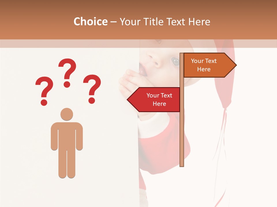 A Baby In A Santa Hat Peeking Out From Behind A Wall PowerPoint Template