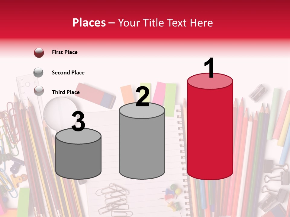 A Pile Of School Supplies With A Name Of Presentation PowerPoint Template