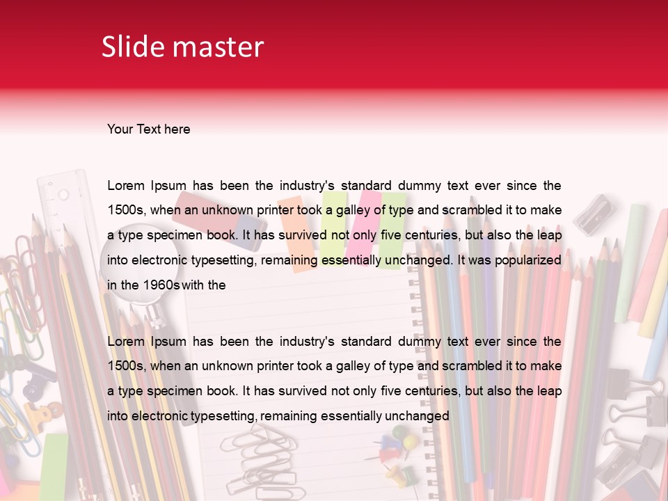 A Pile Of School Supplies With A Name Of Presentation PowerPoint Template