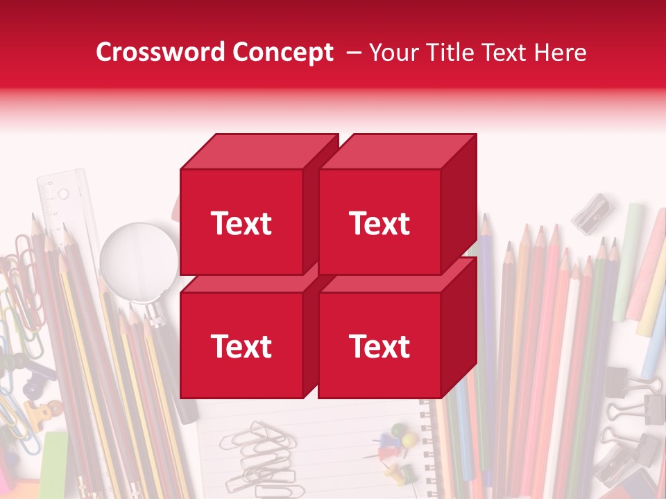 A Pile Of School Supplies With A Name Of Presentation PowerPoint Template