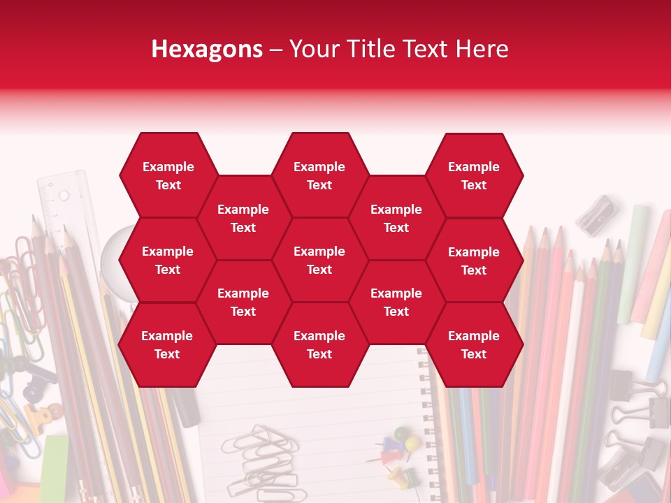 A Pile Of School Supplies With A Name Of Presentation PowerPoint Template