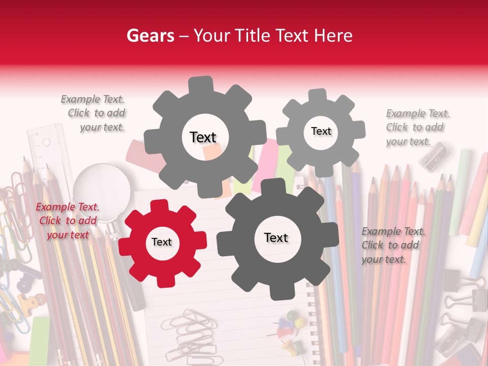 A Pile Of School Supplies With A Name Of Presentation PowerPoint Template