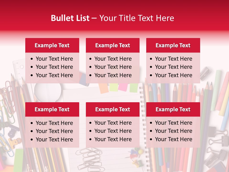 A Pile Of School Supplies With A Name Of Presentation PowerPoint Template