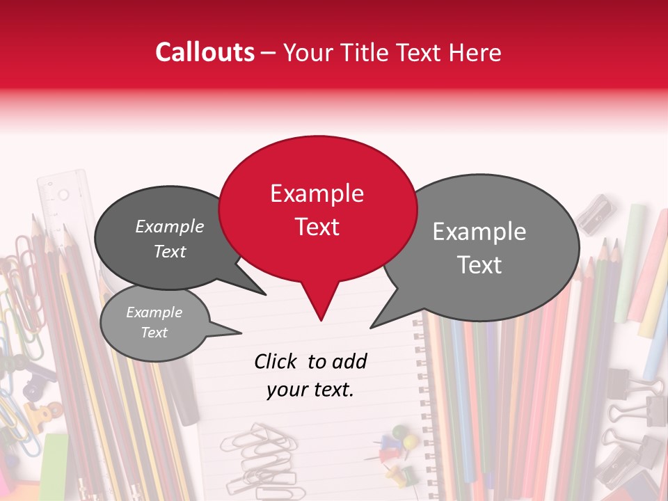 A Pile Of School Supplies With A Name Of Presentation PowerPoint Template