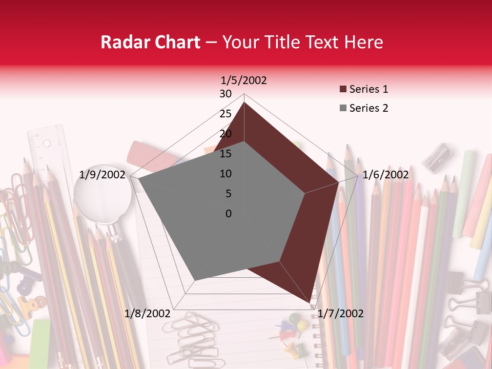 A Pile Of School Supplies With A Name Of Presentation PowerPoint Template